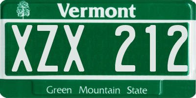 VT license plate XZX212