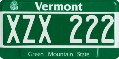 VT license plate XZX222