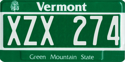 VT license plate XZX274