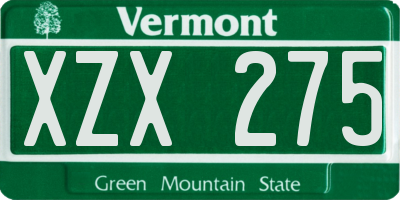 VT license plate XZX275