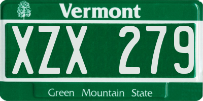 VT license plate XZX279
