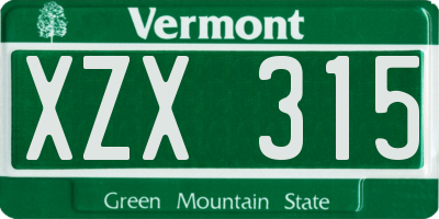 VT license plate XZX315