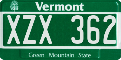 VT license plate XZX362