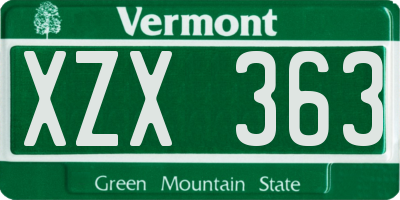 VT license plate XZX363