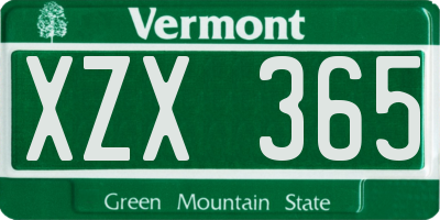 VT license plate XZX365