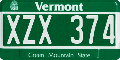 VT license plate XZX374