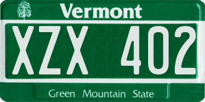 VT license plate XZX402