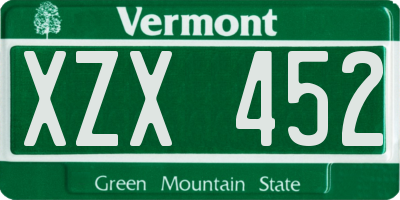 VT license plate XZX452