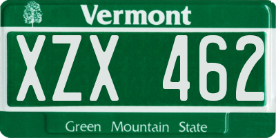 VT license plate XZX462