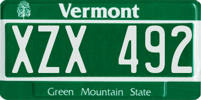 VT license plate XZX492