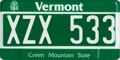 VT license plate XZX533
