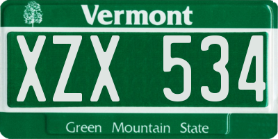 VT license plate XZX534