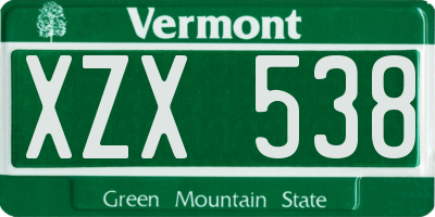 VT license plate XZX538
