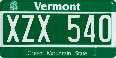 VT license plate XZX540