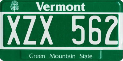 VT license plate XZX562