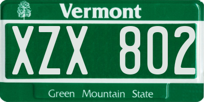 VT license plate XZX802