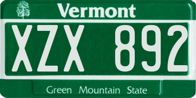 VT license plate XZX892