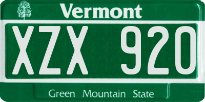 VT license plate XZX920