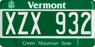 VT license plate XZX932