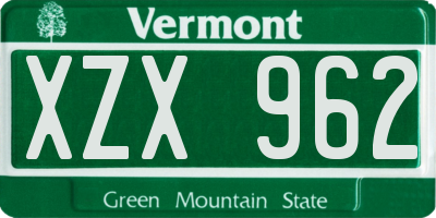 VT license plate XZX962