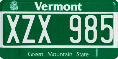 VT license plate XZX985