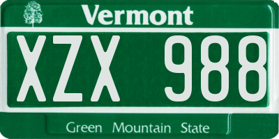 VT license plate XZX988