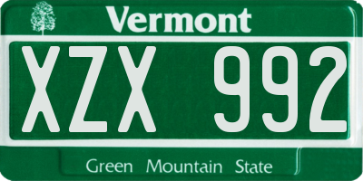 VT license plate XZX992