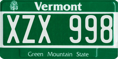 VT license plate XZX998