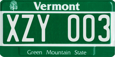 VT license plate XZY003