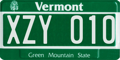 VT license plate XZY010