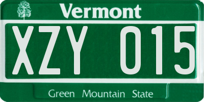 VT license plate XZY015