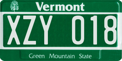 VT license plate XZY018