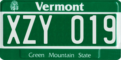 VT license plate XZY019