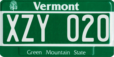 VT license plate XZY020