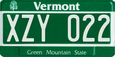 VT license plate XZY022
