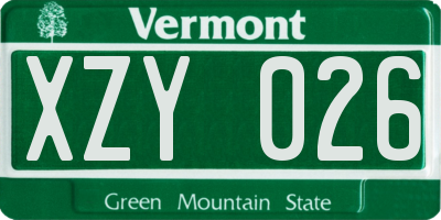 VT license plate XZY026