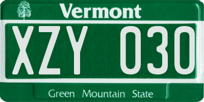 VT license plate XZY030