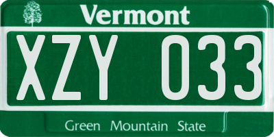 VT license plate XZY033