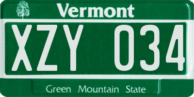 VT license plate XZY034