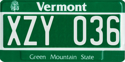 VT license plate XZY036