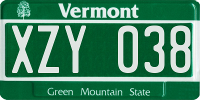 VT license plate XZY038