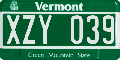 VT license plate XZY039
