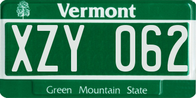 VT license plate XZY062