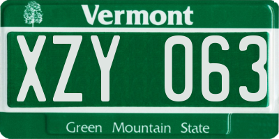 VT license plate XZY063