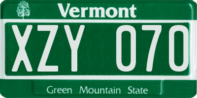 VT license plate XZY070