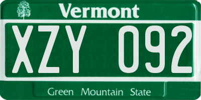VT license plate XZY092