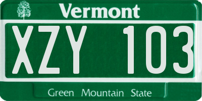 VT license plate XZY103