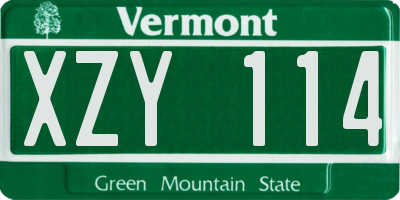 VT license plate XZY114