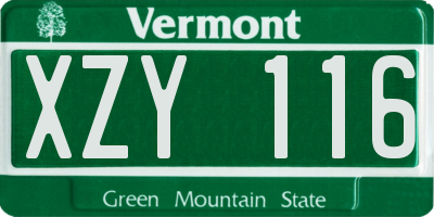 VT license plate XZY116