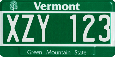 VT license plate XZY123